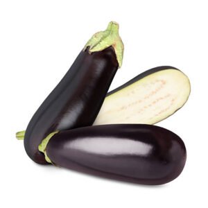 fresh ripe eggplants isolated on white. whole and sliced