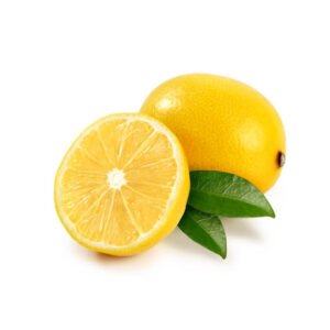 lemon with leaf isolated on white background.